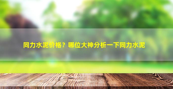 同力水泥价格？哪位大神分析一下同力水泥