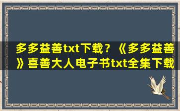 多多益善txt下载？《多多益善》喜善大人电子书txt全集下载