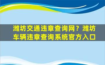 潍坊交通违章查询网？潍坊车辆违章查询系统官方入口