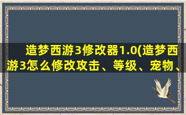 造梦西游3修改器1.0(造梦西游3怎么修改攻击、等级、宠物、物品数量)